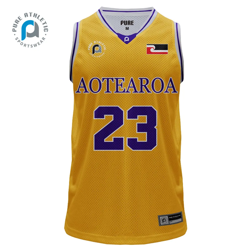 PURE AOTEAROA Custom design printing Basketball wear Latest Design men women training yellow custom blank jersey basketball