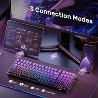 Teclado Mecánico Inalámbrico OEM ODM, Color Morado, Tamaño Completo, para Juegos, Tri-Modo, Bluetooth, 2.4G, USB-C, 8000mAh, Retroiluminación RGB, Programable