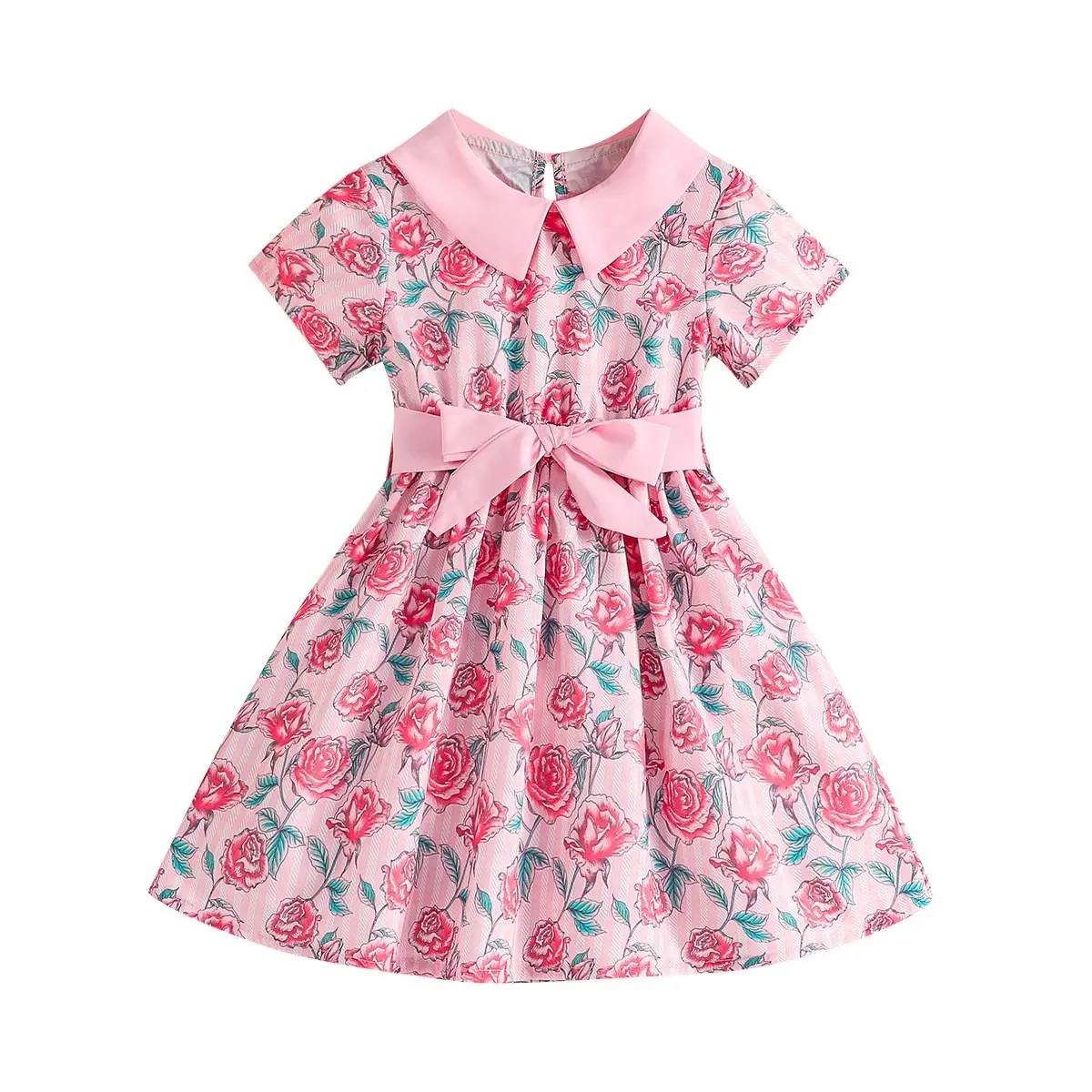 Neuheiten Sommer Kinder Smocked Kleid Koreanisches Baby Mädchen Kinder Puppen kragen Blumen druck Freizeit kleid für Kleinkind Mädchen