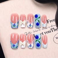 Ongles à presser en PMMA faits à la main, courbes françaises de 2,5 carrés, couverture complète, 3D double embossage, 10 pièces, marque privée ODM