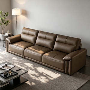 Modern Genuine Leather Three Seat Sofa <b>Bed</b> with <b>Padded</b> Arms Tight Back Upholstered Design for Living Room - Product Image 5