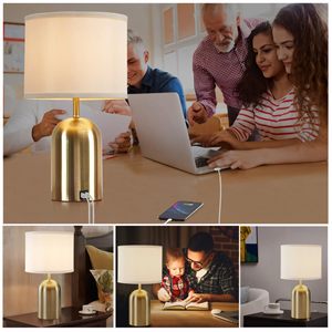 Lámpara de Mesa de Noche con Control Táctil, Regulable, Pantalla de Tela Moderna, Base Dorada, Bombilla LED Incluida, Ecológica, Cuidado de la Vista, Alto CRI 90 - Product Image 6