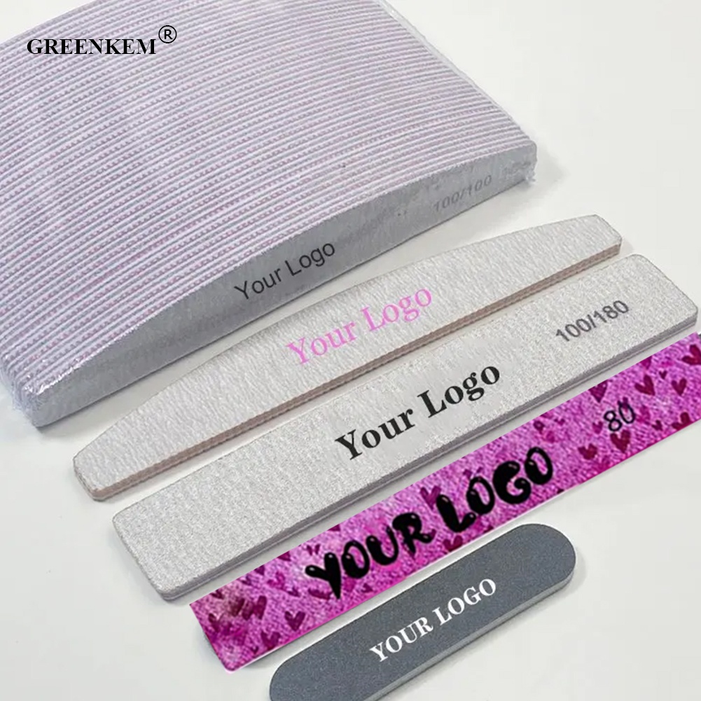 GREENKEM-limas de uñas japonesas en forma de arco, pulidor con impresión de logotipo personalizado, 100/180,100/100