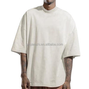 T-shirt unisexe blanc vierge vintage à col montant, coupe ample et oversize pour homme, en coton épais à épaules tombantes - Product Image 3