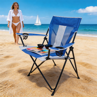 Chaise de camping pliante robuste et surdimensionnée avec dossier en maille respirante, chaise de plage portable en Oxford avec porte-gobelets et sac de transport