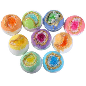 Bombes de sel de bain de géode de cristal arc-en-ciel biologique de luxe bombes de bain Bubble Fizz avec parfum Home Spa boules de bombe de bain de sel moussant - Product Image 1