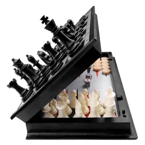 للبيع بالجملة بسعر زهيد قطع شطرنج بلاستيكية سوداء وبيضاء كبيرة حديثة احترافية رائعة من البلاستيك مقاس 15 بوصات مجموعة ألعاب كبيرة