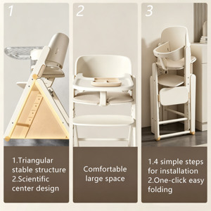 Silla Alta de Madera Plegable con Altura Ajustable y Reposapiés, Moderna para el Hogar, Sala de Estar, Ecológica, Duradera, para Comer - Product Image 4