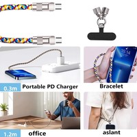 Kabel Data USB-C ke Tipe-C Pengisian Cepat 240W Harga Pabrik, Cocok 2-in-1 Tipe-C ke Tipe-C, Tali Leher/Pergelangan Tangan, Kabel USB untuk Ponsel