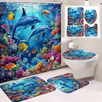Rideau de Douche en Polyester Motif Tortue Marine, Séchage Rapide, Installation Facile, Durable, Ensemble de Rideaux de Douche, Vente en Gros