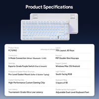 Clavier mécanique sans fil FC75 PRO à trois modes avec bouton intelligent, latence ultra-faible, taux de polling ultra-élevé, disposition 75 %, 80 touches
