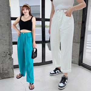 Runqi กางเกงขาตรงเอวสูงสำหรับผู้หญิงขนาดใหญ่พิเศษ N8117ระบายอากาศผ้าฝ้ายสีฟ้า - Product Image 1