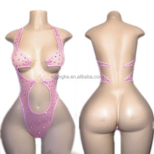批发定制异国性感女性舞蹈水钻一体式脱衣舞套装 - Product Image 4