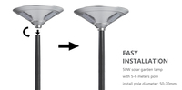 Lampe solaire décorative de jardin 50W 8500LM, lampe LED extérieure avec télécommande, indice de protection IP65, garantie de 3 ans, construction en alliage d'aluminium