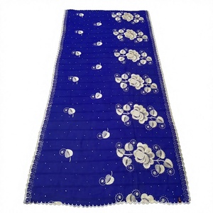 Tissu en voile de coton bleu chic avec dentelle, doux et respirant, motif floral, pour l'été, vêtements de luxe islamiques pour femmes, usage quotidien, orné de strass - Product Image 2
