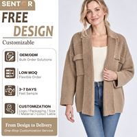 Cardigan en tricot pour femme, col à revers, ouvert sur le devant, avec poches, veste décontractée d'automne, vente en gros