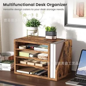 Wooden <b>Desktop</b> Organizer 3 Tier Storage <b>Shelf</b> For Office Home Study Desk File Book Holder Rectangle Standing Type - Product Image 1