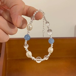 S925 Sterling Silver Aquamarine Pearl Crystal <b>Bracelet</b> For Women Everyday Wear Jewelry Accessory - Product Image 1