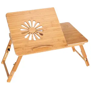 Adjustable Bamboo Laptop Table Foldable Lap Desk Laptop Bed Desk Tray Folding Computer Stand with Cooling Fan
