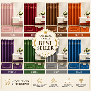 Elegante Set Decorativo per <span class=keywords><strong>Bagno</strong></span> 18 Pezzi, Tenda Impermeabile con Ricami Dorati, Tappeto Antiscivolo, Asciugamano Assorbente, Decorazione per Hotel - Product Image 6