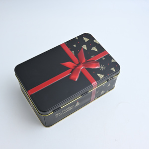 Rectangular Tinplate Gift <b>Box</b> Clamshell <b>Metal</b> Can Black Red Ribbon Holiday Packaging for Biscuit Cosmetic Gift - Product Image 6