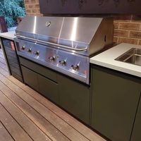 Vermont Modulaire Complet Moblle Ensemble de cuisine d'extérieur en forme de L en acier inoxydable avec îlot Barbecue et réfrigérateur avec évier et gril