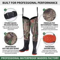 Cuissardes de pêche Senshuo Camo en PVC, hauteur cuisse, avec semelle orange, motif feuillage woodland, pour la chasse au gibier d'eau et la pêche en zone isolée