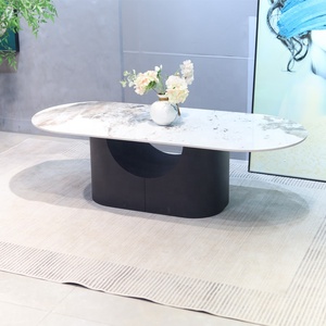 Mesa de Centro Moderna de Piedra Negra con Base de Acero al Carbono, Mueble de Sala de Estar de Lujo y Duradero - Product Image 3