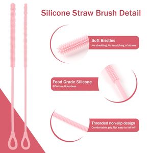 แปรงทำความสะอาดหลอดซิลิโคน แปรงทำความสะอาดหลอดแบบใช้ซ้ำได้พร้อมแกนเหล็กที่โค้งงอได้ แปรงขวดแบบยาวพิเศษสำหรับทำความสะอาดหลอดแก้ว - Product Image 4