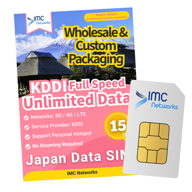 Bulk Japan KDDI 15 Days Full Speed 15GB Unlimited 5G Travel SIM Card Custom Packaging Roaming Unlimited Data Nano SIM