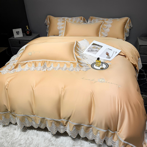 Nouvel ensemble de couvre-<span class=keywords><strong>lit</strong></span> en coton longue fibre de luxe avec dentelle, 4 pièces - Product Image 1