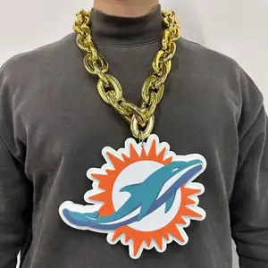Chaîne d'éventail personnalisée 3D Miami Dolphins en or Collier en mousse avec logo Grande chaîne