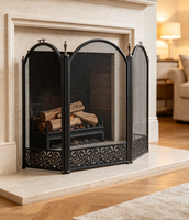 Paravent de cheminée autoportant à 3 panneaux en maille de fer noir, pliable, décoratif, protection anti-étincelles pour l'intérieur, cadeau