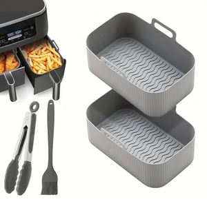 Panier en silicone réutilisable rectangulaire pour friteuse à air, compatible avec la circulation d'air, idéal pour la cuisson et la préparation alimentaire - Product Image 1