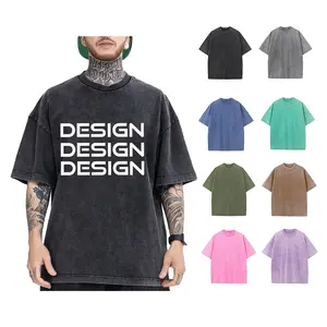 Kaus vintage cuci asam gaya baru 2024 kaus kustom warna polos kualitas tinggi untuk pria dan wanita