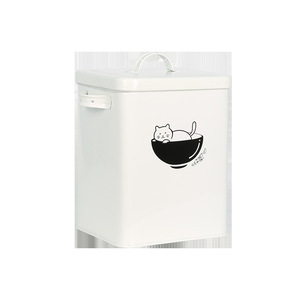 Hmtpc Metal Pet Food <b>Storage</b> <b>Bin</b> 6L Airtight Rectangle Ivory White With Clip On Lid For Dog Cat Food - Product Image 2