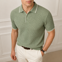 Pull Polo en Coton Tricoté Gaufré pour Homme avec Logo Personnalisé, Anti-rétrécissement, Facile d'entretien, Coupe Moderne, Marque Privée, OEM, Vente en Gros