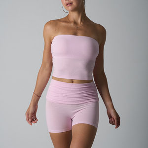 SK1345&1347 Completo Yoga in Cotone con <span class=keywords><strong>Reggiseno</strong></span> Imbottito e Pantaloncini, Top Senza Spalline Sexy e Pantaloncini, Set 2 Pezzi - Product Image 1