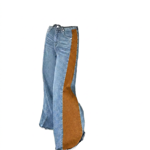 Jeans de Mezclilla de Cintura Alta con Parches en Contraste, Corte Holgado, Largos, Lavados, Estilo Casual Otoñal para Mujer - Product Image 2