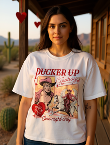 Camiseta occidental para el día de San Valentín para mujer, corte holgado, cuello redondo, manga corta, algodón, informal, con estampado de vaquero, lista para usar - Product Image 2