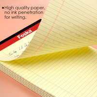 Bloc-notes d'écriture jaune ligné à large carreaux, 6 paquets de 50 feuilles (100 pages), 70 g/m², avec perforation en haut et marge latérale gauche pour étudiants