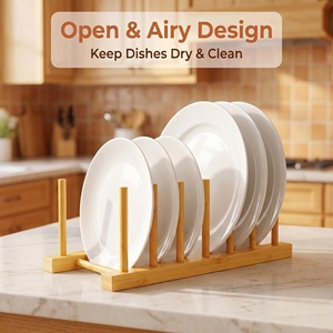 Mutfak Saklama Dolabı Tabak Kase Bardak Tencere Kapağı Kesme Tahtası Kurutma Bambu Organizer Raf <span class=keywords><strong>Stand</strong></span>ı Dayanıklı Katlanmayan - Product Image 5