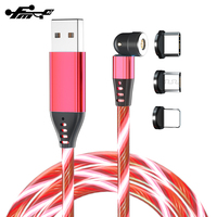 Kabel Data Magnetik USB 3 In 1 Rotasi 540 dengan Lampu LED Mengalir