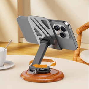Walnut Wood Grain Rotating Phone Stand Metal Desktop Foldable 360 Degree Adjustable For <b>Tablet</b> PC Stands - Product Image 5