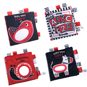 <span class=keywords><strong>Libro</strong></span> de tela para bebé, juguete educativo de iluminación, <span class=keywords><strong>libro</strong></span> de tela de estimulación Visual cognitiva rojo, blanco y negro - Product Image 1