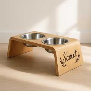 Mangeoire double personnalisée <span class=keywords><strong>pour</strong></span> animaux de compagnie support en bois gravé nom station <span class=keywords><strong>d</strong></span>'alimentation surélevée <span class=keywords><strong>pour</strong></span> chats chiens deux bols en acier inoxydable - Product Image 4