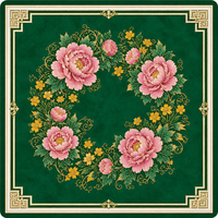 33 Zoll Moderne Chinoiserie Pfingstrosen Amerikanische Mahjong-Matte, Traditionelles Chinesisches Blumenmuster Rutschfeste Gummi-Spieltischmatte