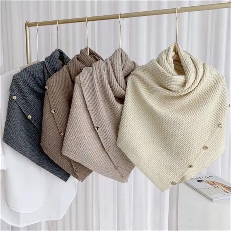 New Knitted Shawl Women's Multi-Purpose Versatile Scarf Cashmere Dual-Use Metal Buckle Wool Cloak Scarf Winter