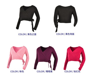 CL00074 Vente chaude Chemises enveloppantes à manches longues en coton, élasthanne et modal avec lien, haut de yoga, de <span class=keywords><strong>gym</strong></span> et de danse - Product Image 4