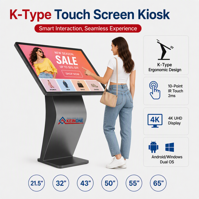 21.5-65 Inch K-type Floor Standing Interactive Touch Screen Kiosk All-in-One Self-Service Information Display for Mall